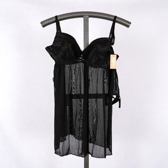 Cosmopolitan Other - Cosmo Style Cosmopolitan Sheer Black Babydoll + Thong Set LARGE Lace Lingerie